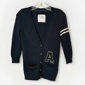 Abercrombie & Fitch Varsity Cardigan Sweater Small Wool Blend Black Y2K Academia